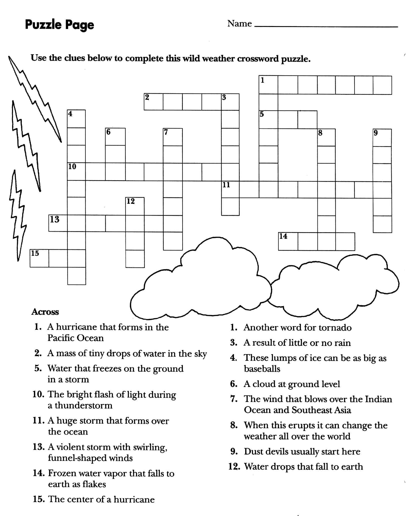 Weather Crossword! - Printable Weather Crossword Puzzle