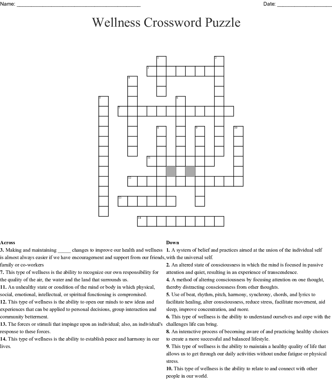 Wellness Crossword Puzzle Crossword - Wordmint - Printable Wellness Crossword Puzzles