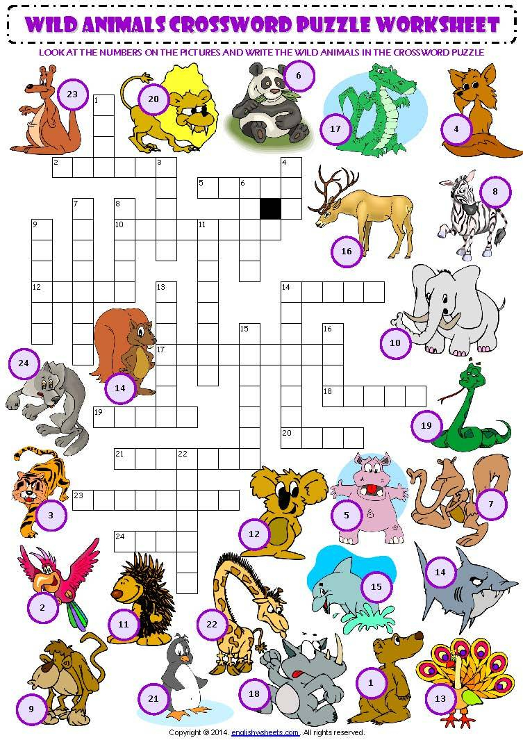 Wild Animals Crossword Puzzle | Lela - Wildlife Crossword Puzzle Printable