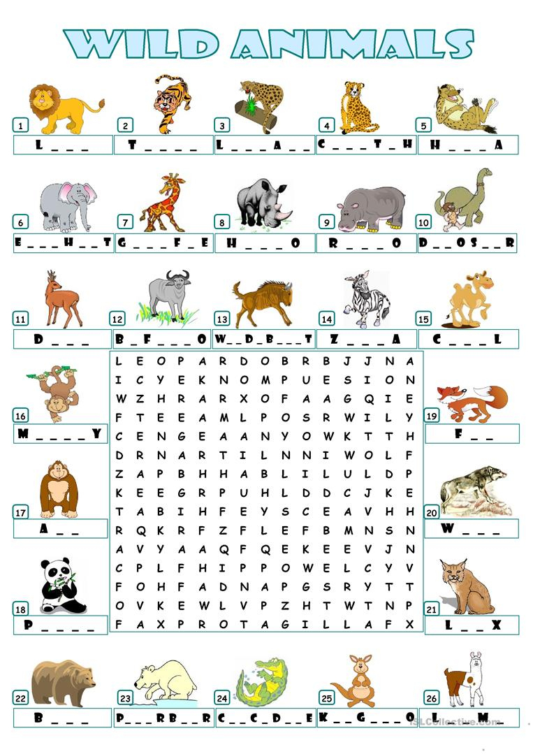 Wild Animals - Wordsearch Worksheet - Free Esl Printable Worksheets - Wildlife Crossword Puzzle Printable