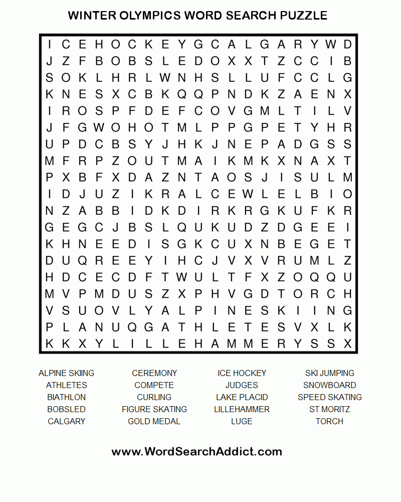 Winter Olympics Printable Word Search Puzzle - Printable Winter Puzzle