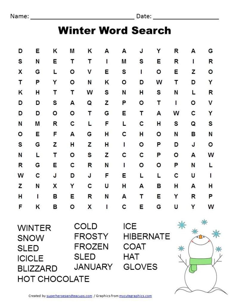 Winter Word Search Printable Free Printables Winter Word Search