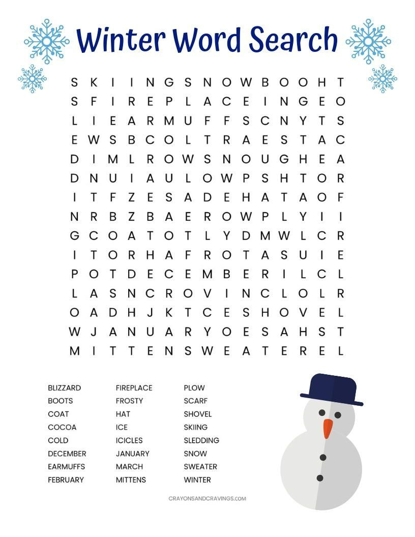 Winter Word Search Printable | Free Printables | Winter Word Search - Printable Winter Crossword Puzzles
