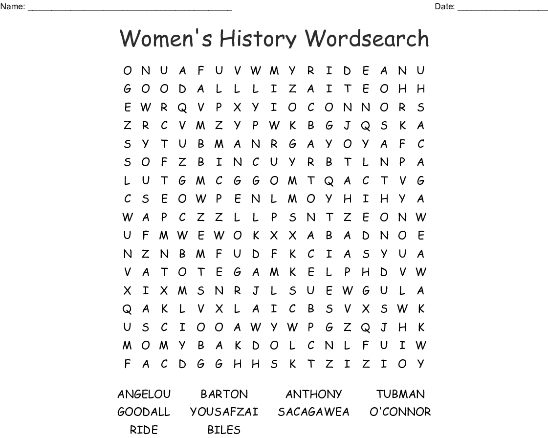 Women&amp;#039;s History Word Search - Wordmint - Printable History Crossword