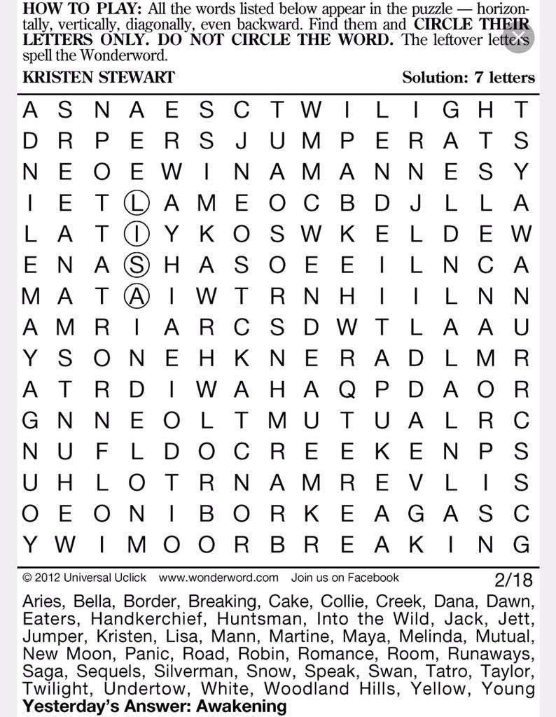 words of wonder crossword answers