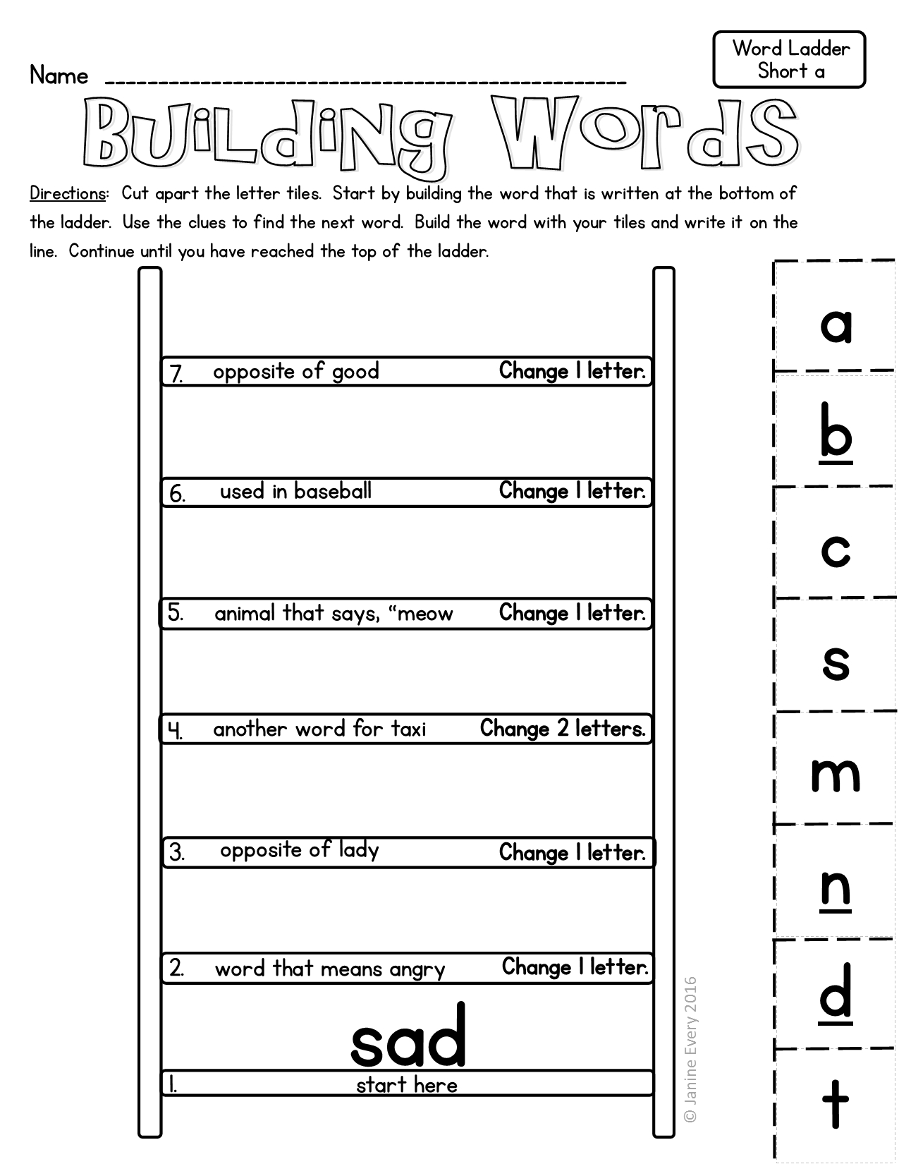 Word Ladders: Hands-On Printable Word Puzzles | First Grade Lessons - Printable Phonics Puzzles