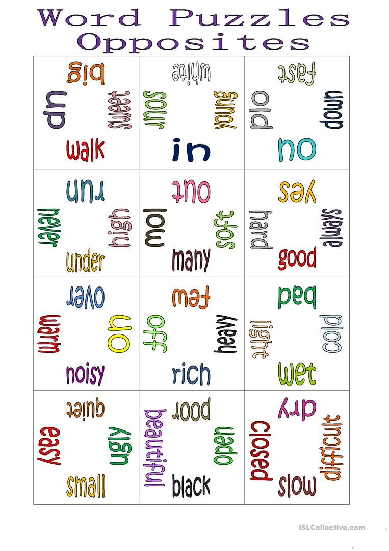 Word Puzzle -Opposites Worksheet - Free Esl Printable Worksheets - Printable Esl Puzzles