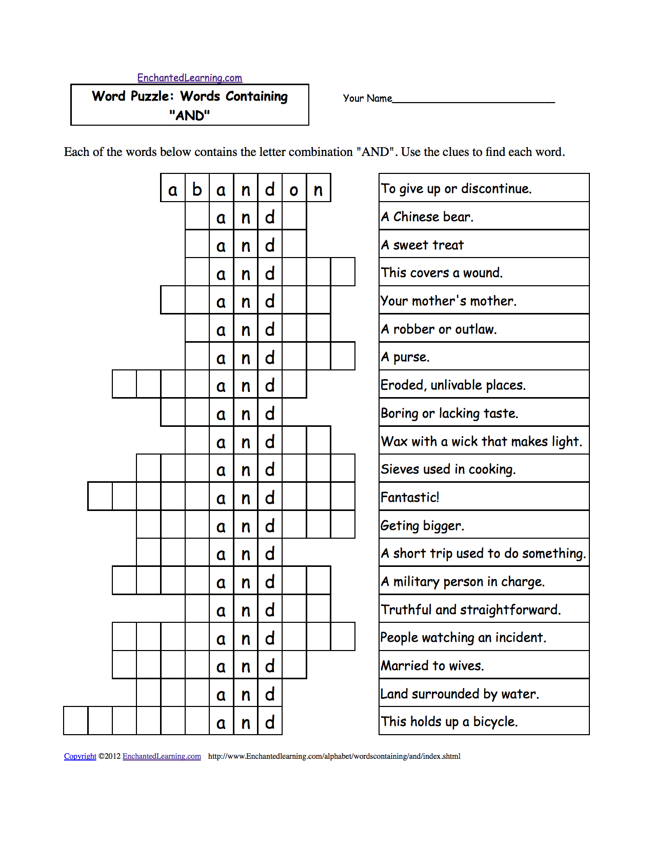 Word Puzzles: Words Containing Three-Letter Combinations: Worksheets - Printable Puzzle Words