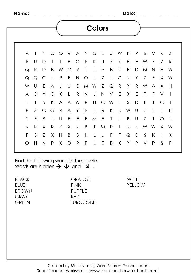 Word Search Puzzle Generator - Free Printable Crossword Puzzles For Grade 1