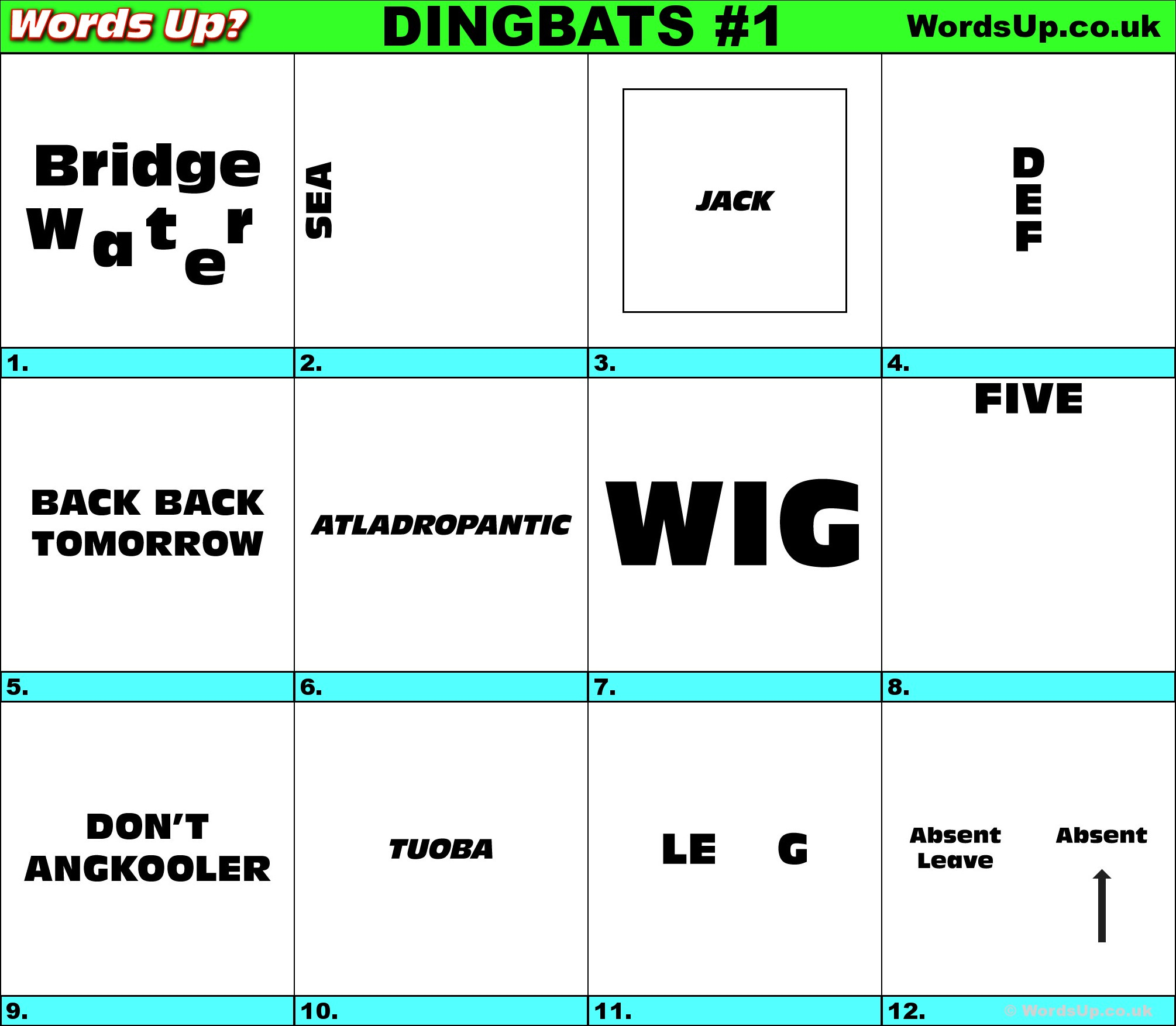 Words Up? Dingbat Puzzles - Printable Rebus Puzzles
