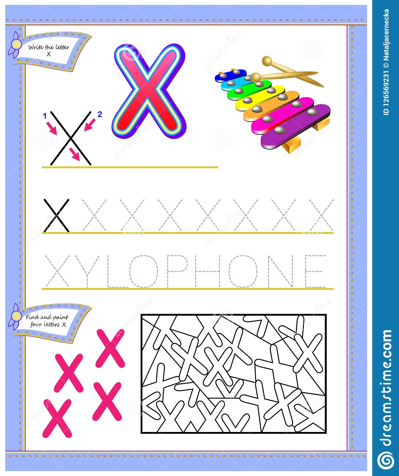 Worksheet For Kids With Letter X For Study English Alphabet. Logic - X Puzzle Worksheet