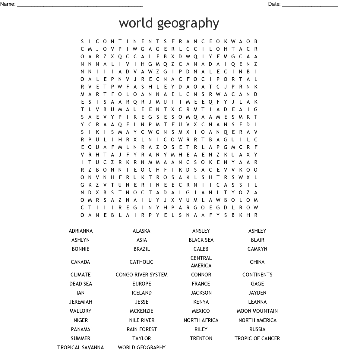 World Geography Word Search - Wordmint - Printable Geography Crossword