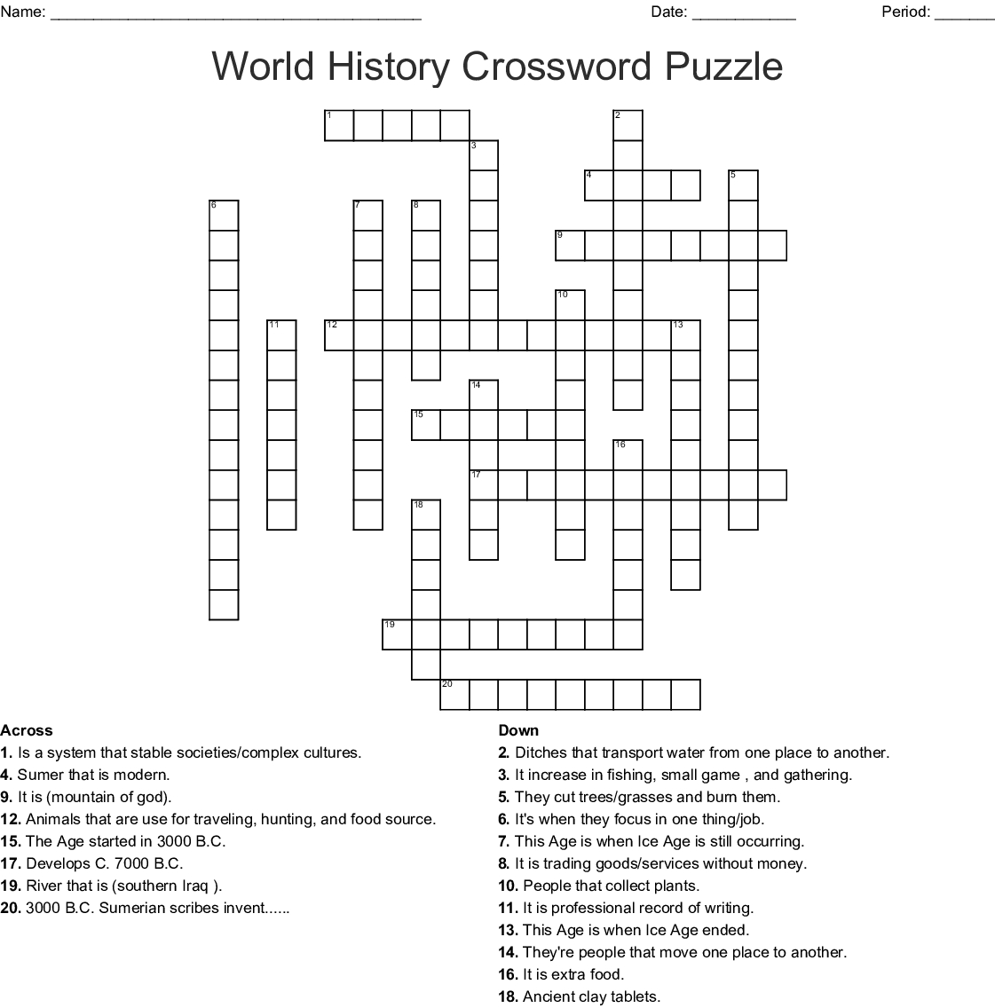 World History Crossword Puzzle Crossword - Wordmint - History Crossword Puzzles Printable