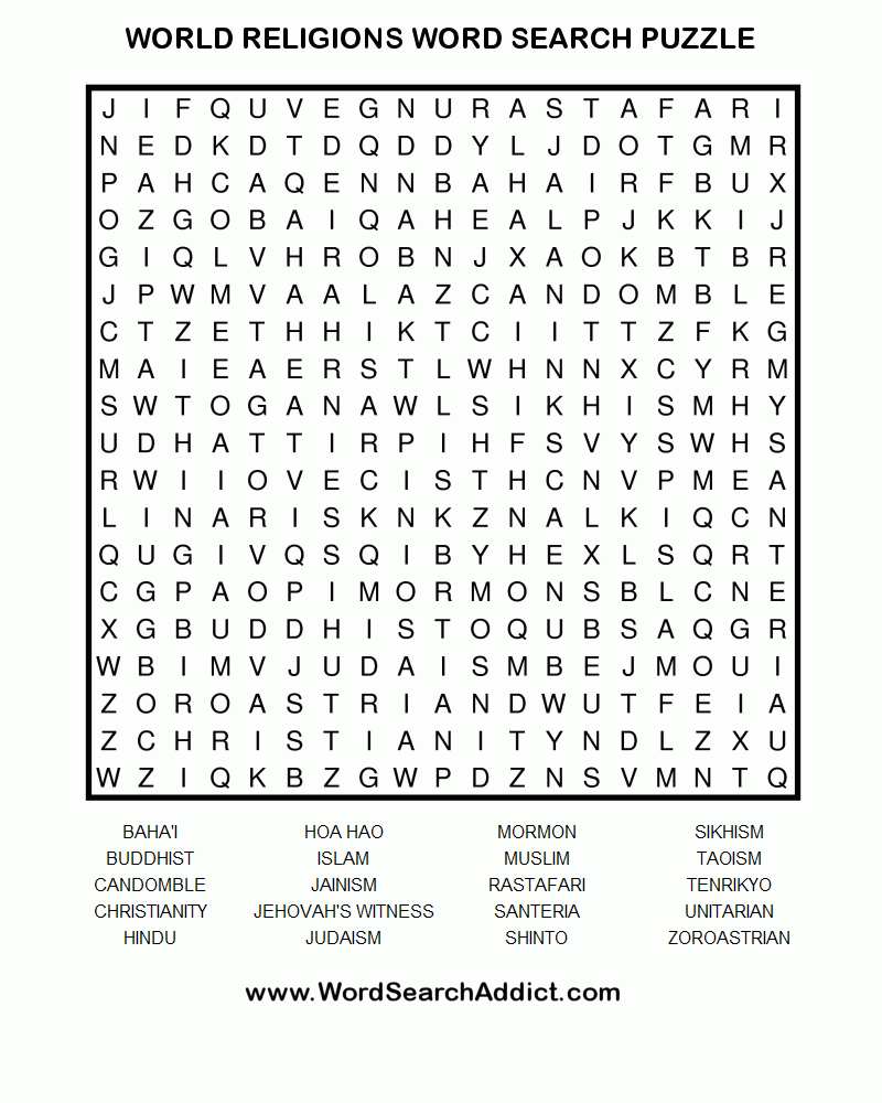 World Religions Printable Word Search Puzzle - Printable Puzzle Booklet