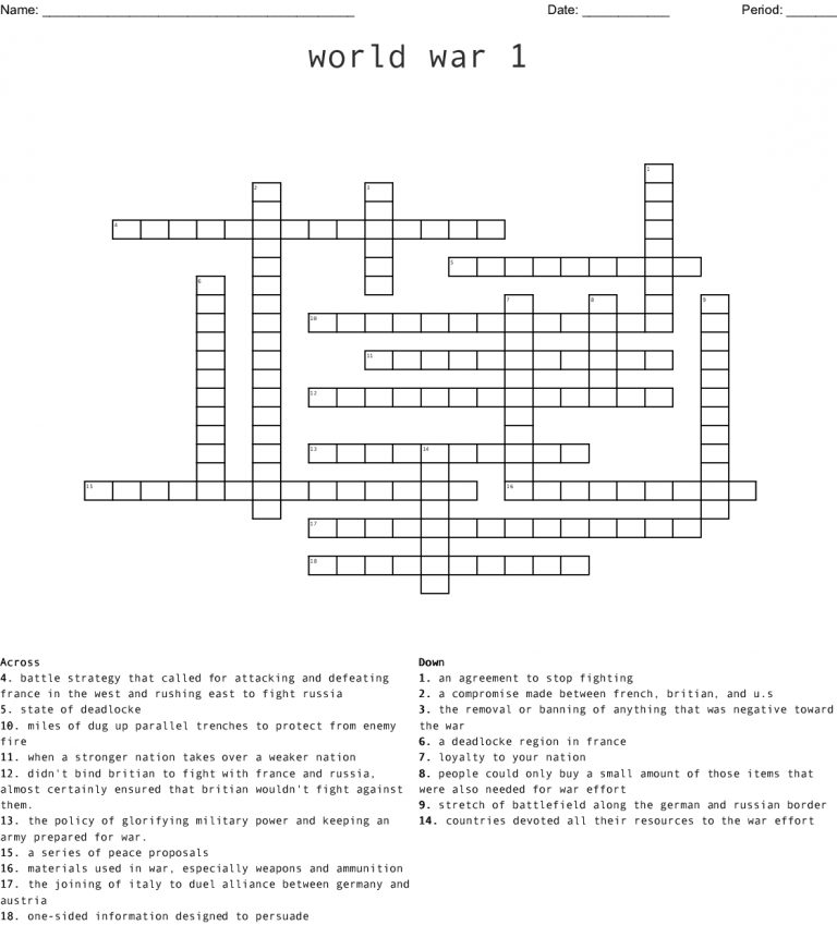 World War 1 Crossword Wordmint Wwi Crossword Puzzle Printable