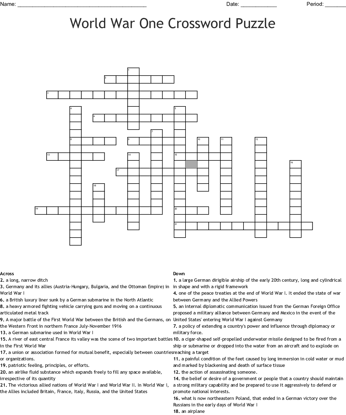 World War One Crossword Puzzle Crossword - Wordmint - Wwi Crossword Puzzle Printable