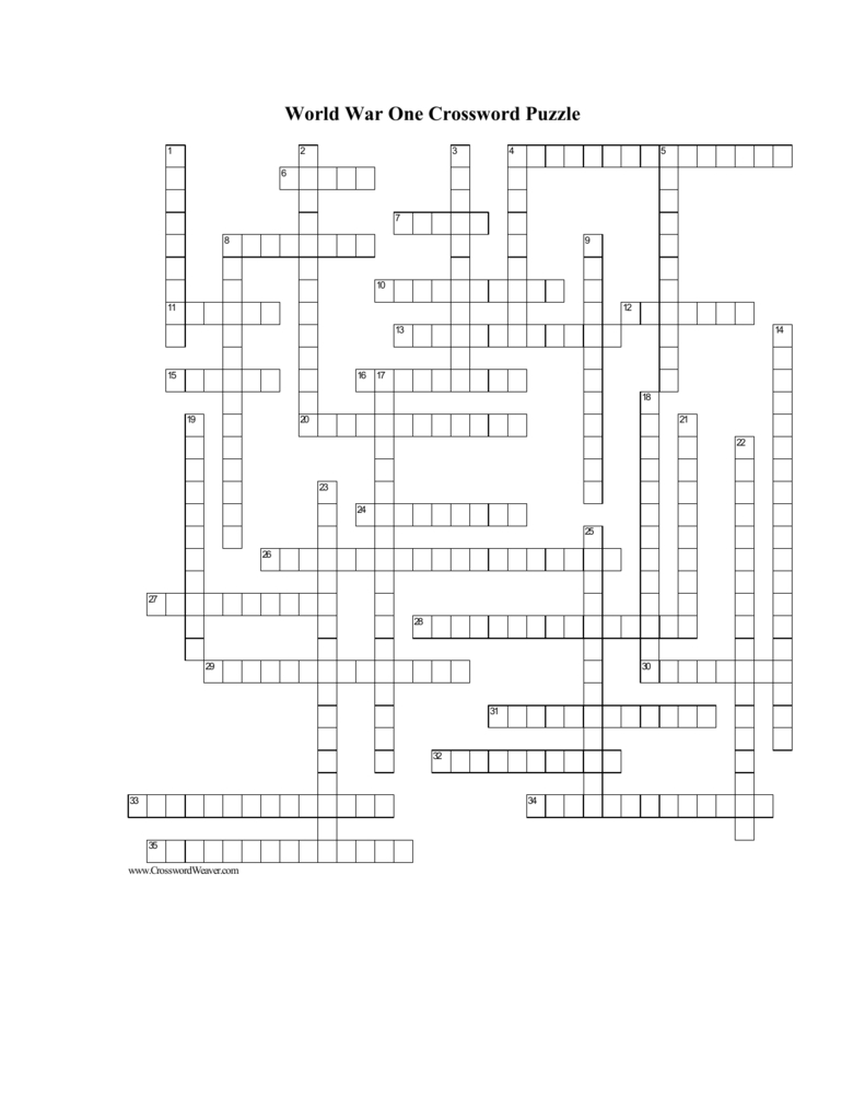 World War One Crossword Puzzle - Wwi Crossword Puzzle Printable