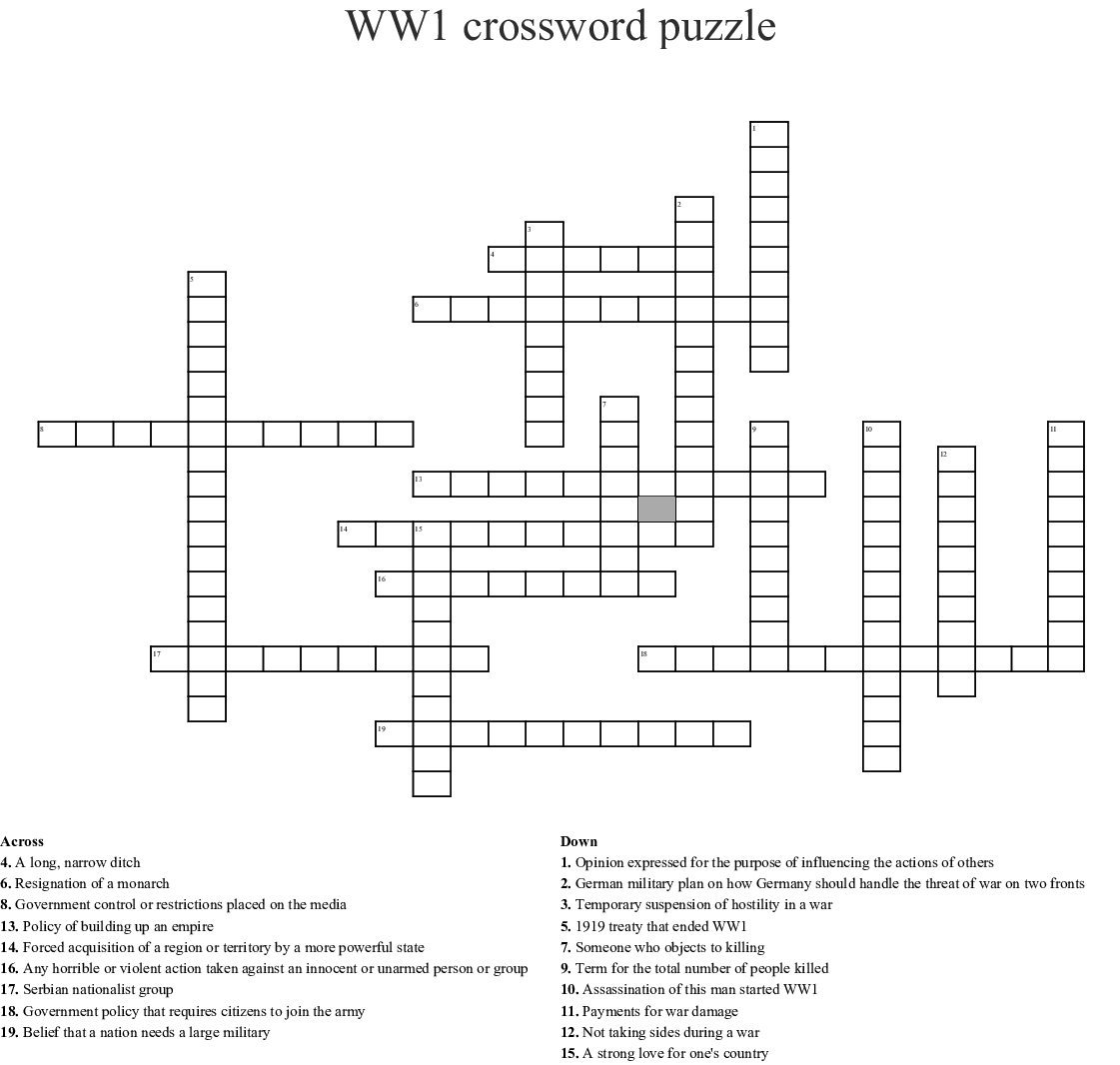 Ww1 Crossword Puzzle Crossword - Wordmint - Wwi Crossword Puzzle Printable