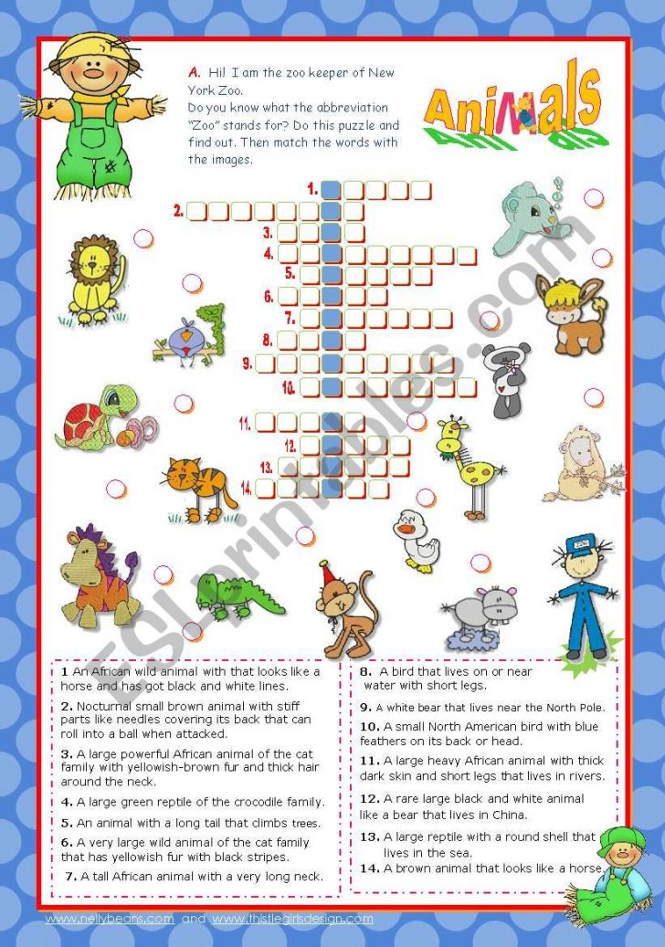 Zoo Friends Crossword Puzzle - Esl Worksheetmena22 - Zoo Crossword ...